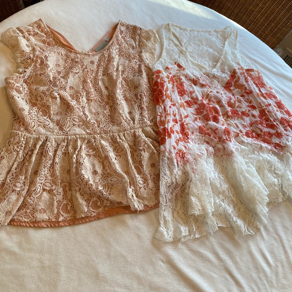 Anthropologie lace medium tops - Maeve lace zip back and En Crème lace.